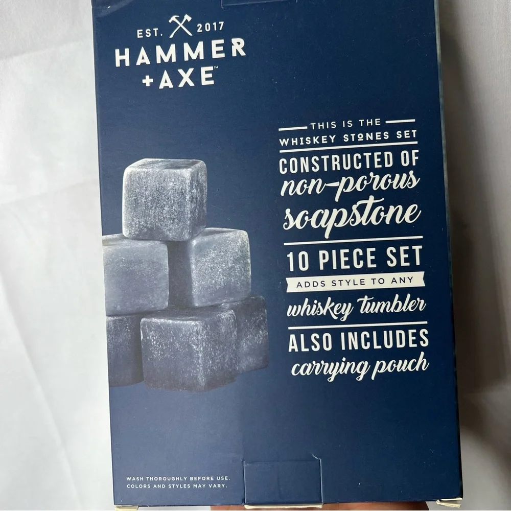 New Hammer & Axe Whiskey Stones 10 piece drink set with carrying pouch Soapstone